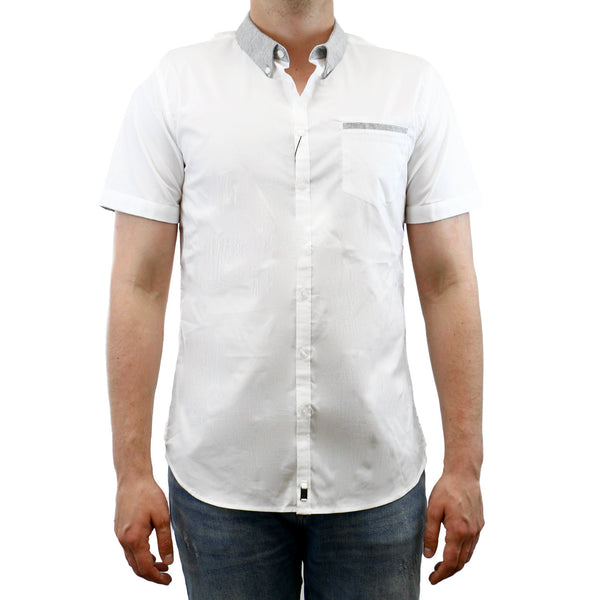Calvin Klein Knit Trim Solid PD Short Sleeve Shirt - White - Mens