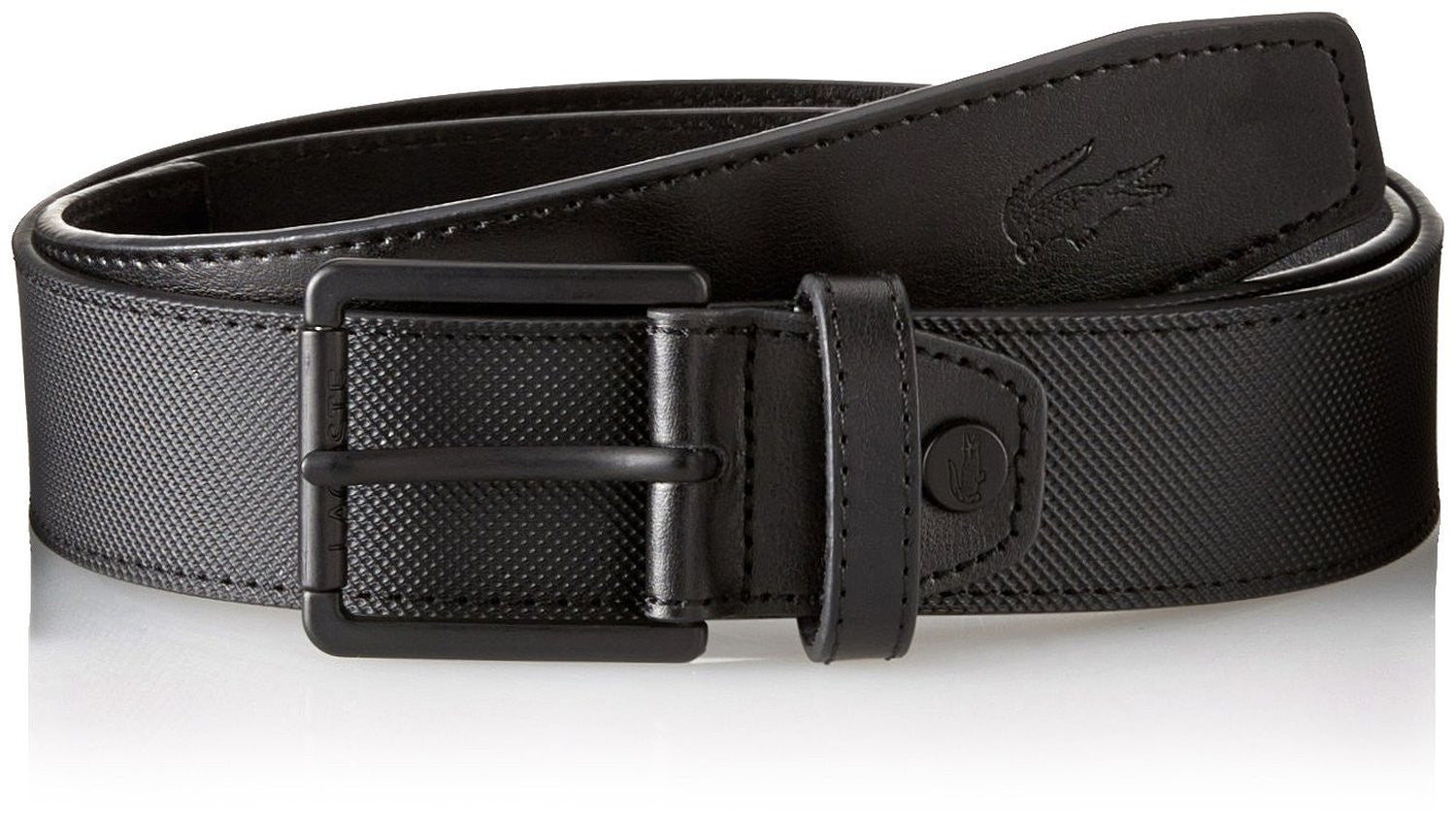 Lacoste PVC Pique Embossed-Croc Belt - Black - Mens Shoplifestyle