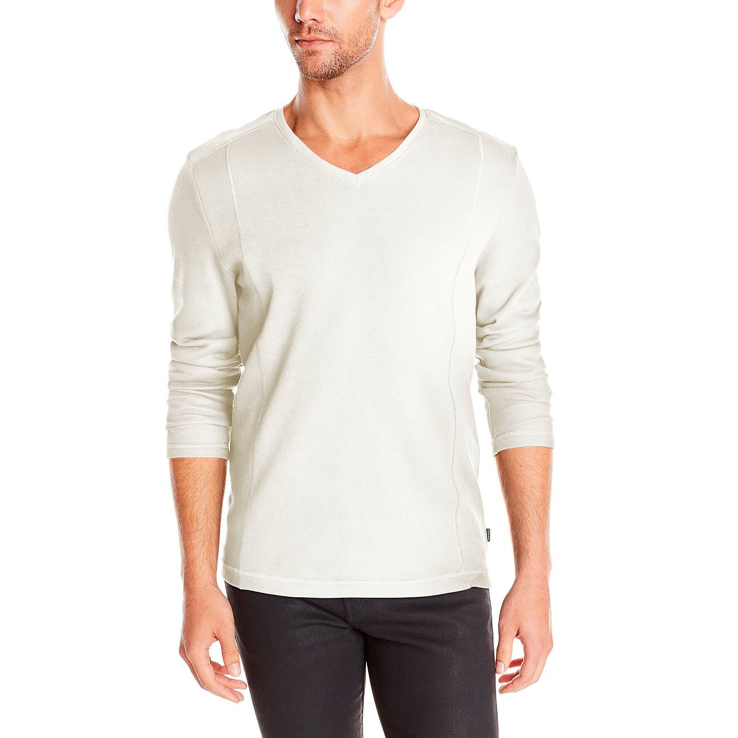 Calvin Klein Long Sleeved French Rib V-Neck Shirt - Snow White - Mens -  Shoplifestyle