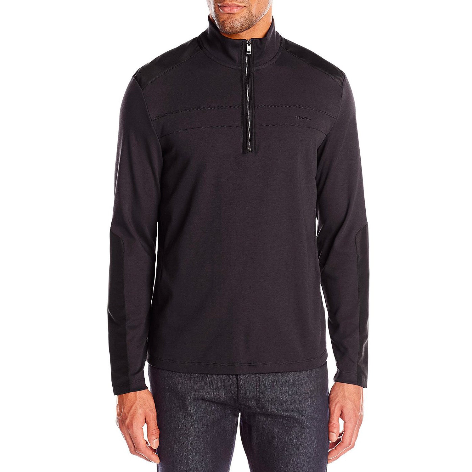 Calvin Klein 1 4 Zip Interlock Sweatshirt with Nylon Details White Mens