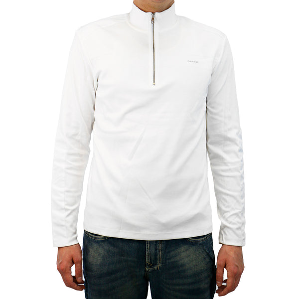 Calvin Klein 1/4 Zip Interlock Sweatshirt with Nylon Details  - White - Mens