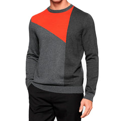 Calvin Klein Color Blocked Sporty Intarsia Crew Neck Sweater  - Steel Grey Heather - Mens
