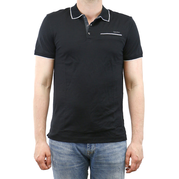 Calvin Klein Multi Count Stripe with Tipping Polo Shirt - Black - Mens