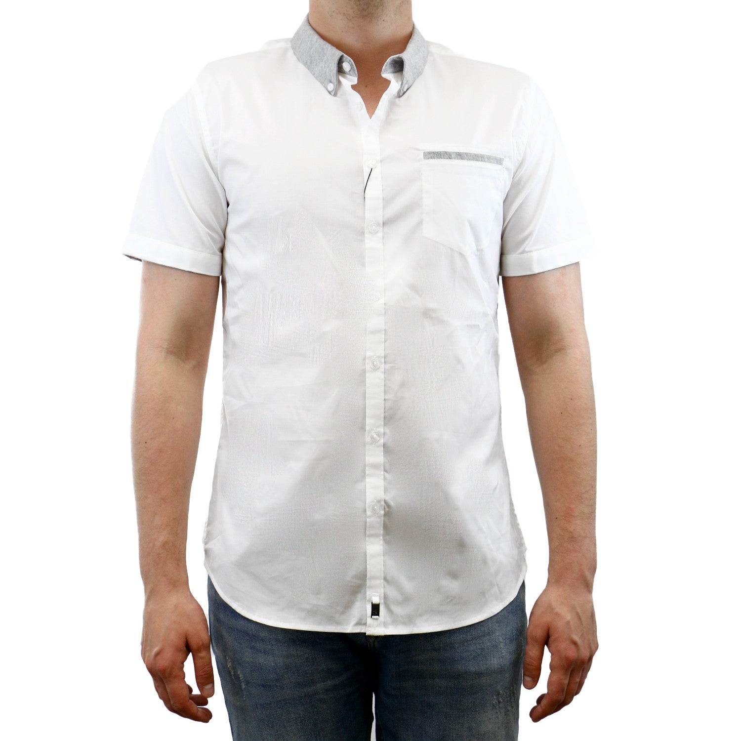 Calvin Klein Knit Trim Solid PD Short Sleeve Shirt - White - Mens Calvin Klein Knit Trim Solid PD Short Sleeve Shirt - White - Mens