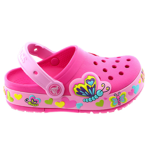 Crocs Crocslight Butterfly Clog Sandal Shoe - Neon Purple/Aqua - Girls