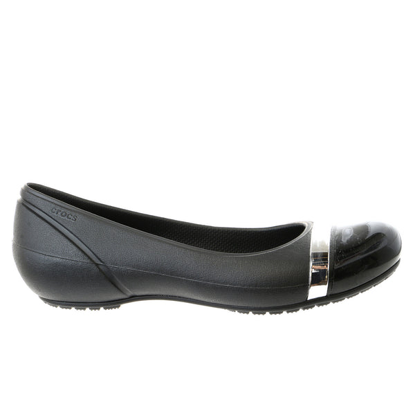 Crocs Cap Toe Mirror Ballet Flats Shoe - Black/Black - Womens
