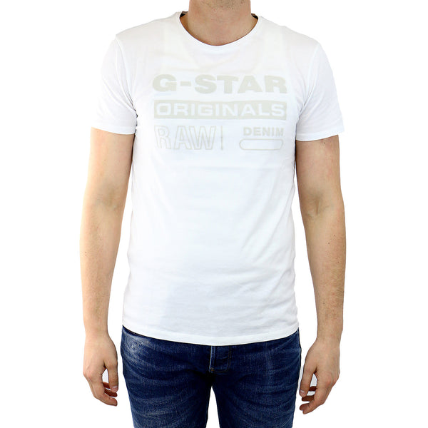 G-Star Wapro Long Crew Neck Short Sleeve T-Shirt Fashion Tee - White - Mens