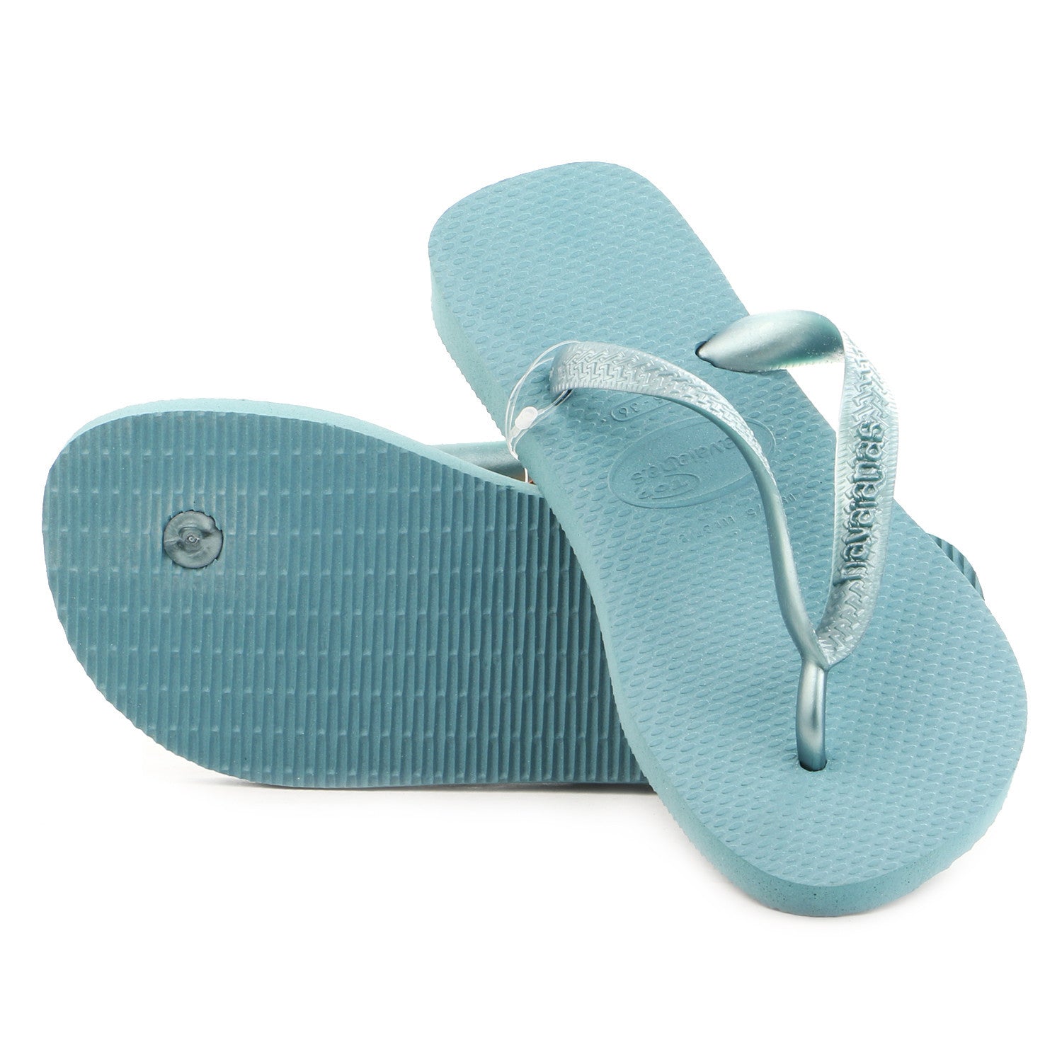 Havaianas Top Metallic Thong Flip Flop Sandal Greyish Blue Womens