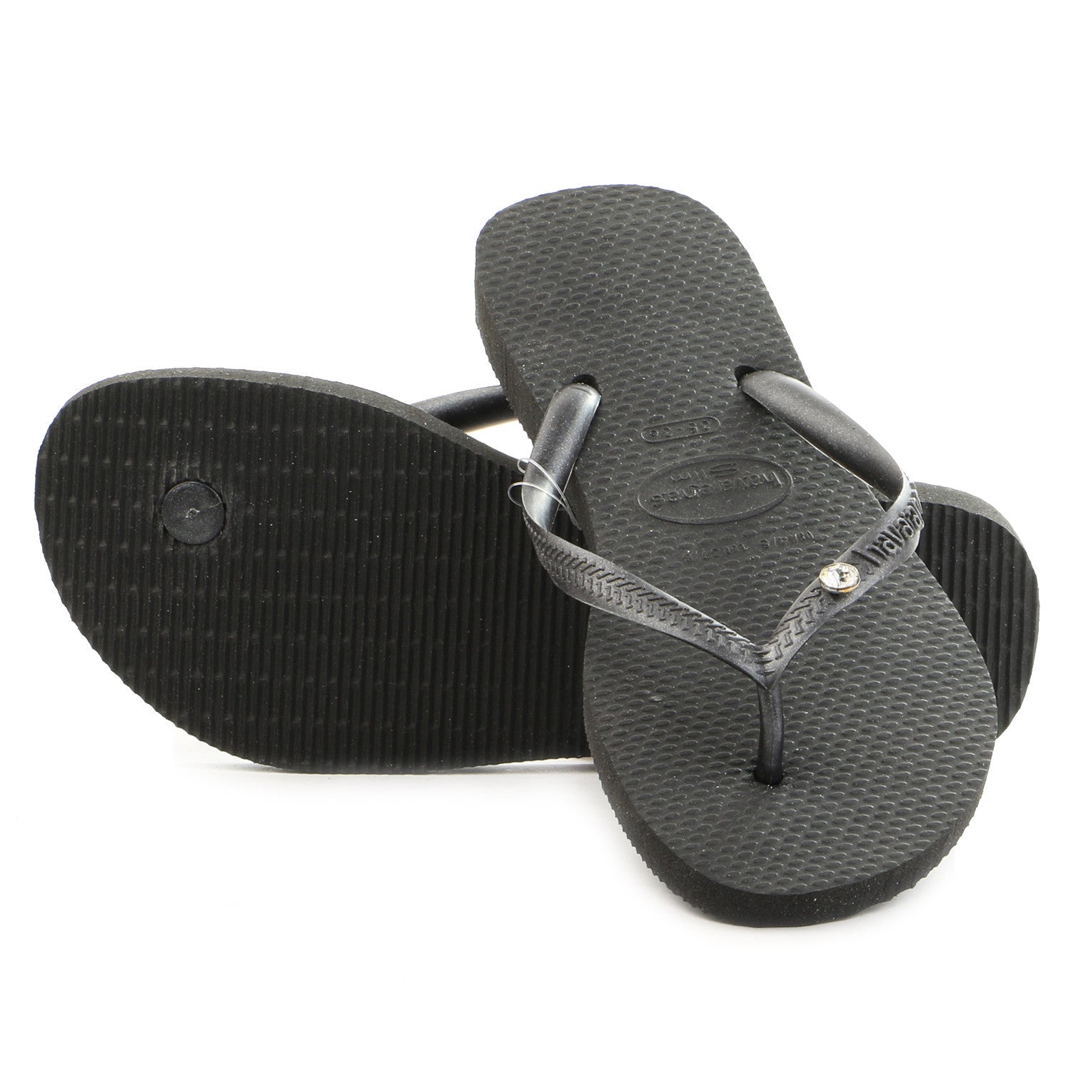 Black havaianas with swarovski top crystals
