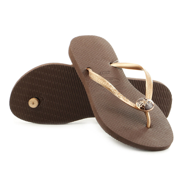 Havaianas Slim Flower Thong Flip Flop Sandal - Dark Brown - Womens