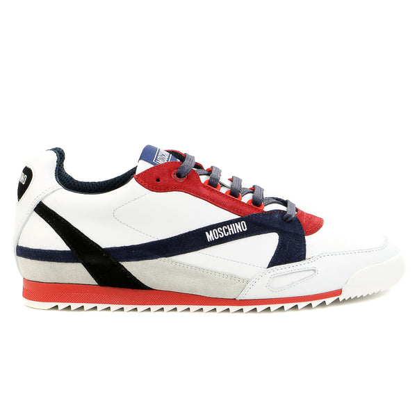 Moschino 56062 Vit.Bost/Velour Fashion Sneaker Shoes - White/Blue/Red - Mens