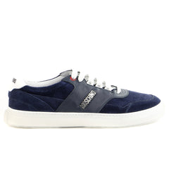 Moschino 56067 Velour/Vitello Fashion Sneaker Shoes - Blue/White - Mens