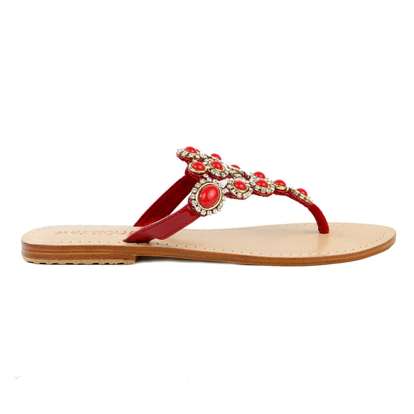 Mystique 4998 Jeweled Flat Sandals - Red - Womens