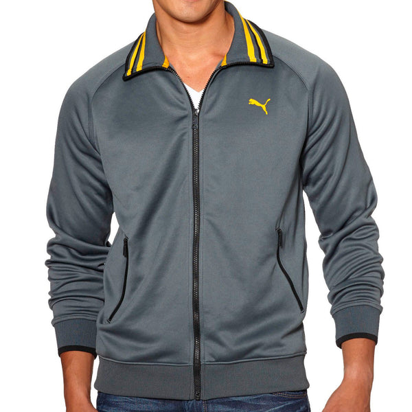 Puma Front-Zip Track Jacket with Striped Collar  - Black/Quarry - Mens