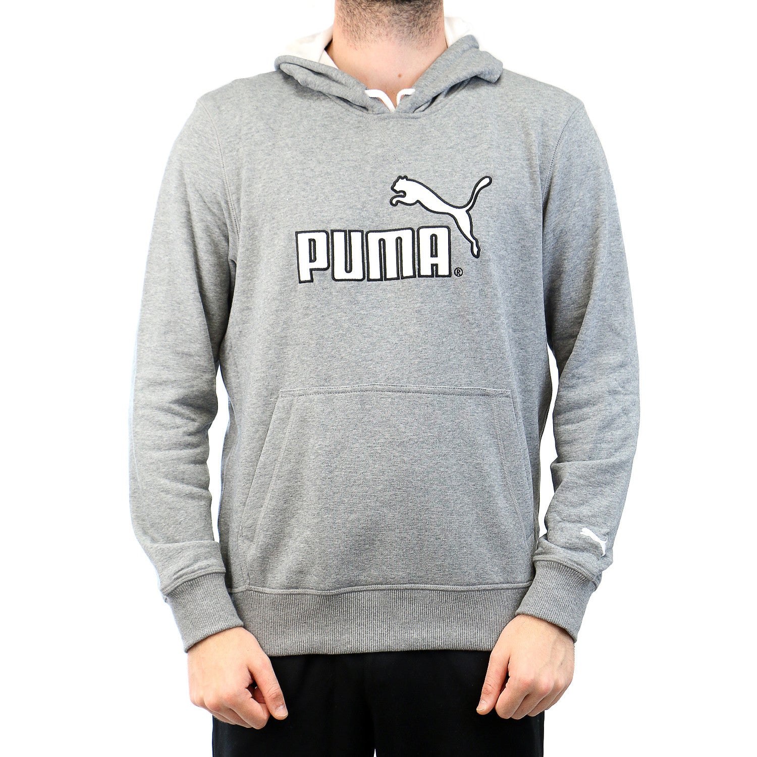 Puma NO 1 Logo Hoodie Medium Grey Heather White Mens