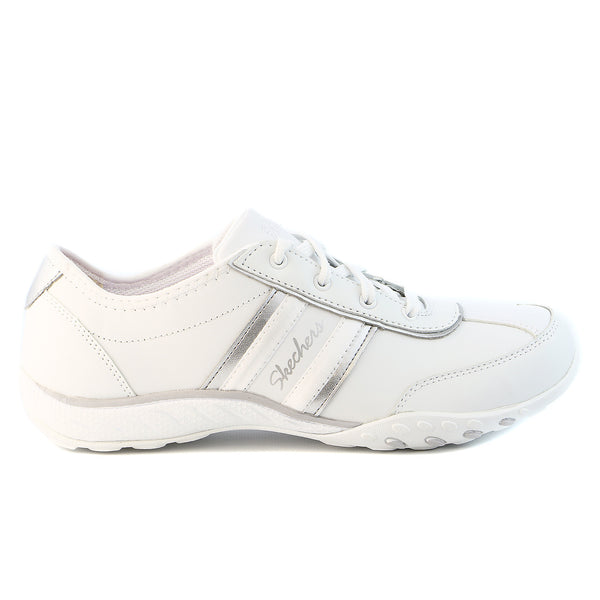 Skechers Breathe Easy - Little Gem Fashion Sneaker Shoe - White/Silver - Womens