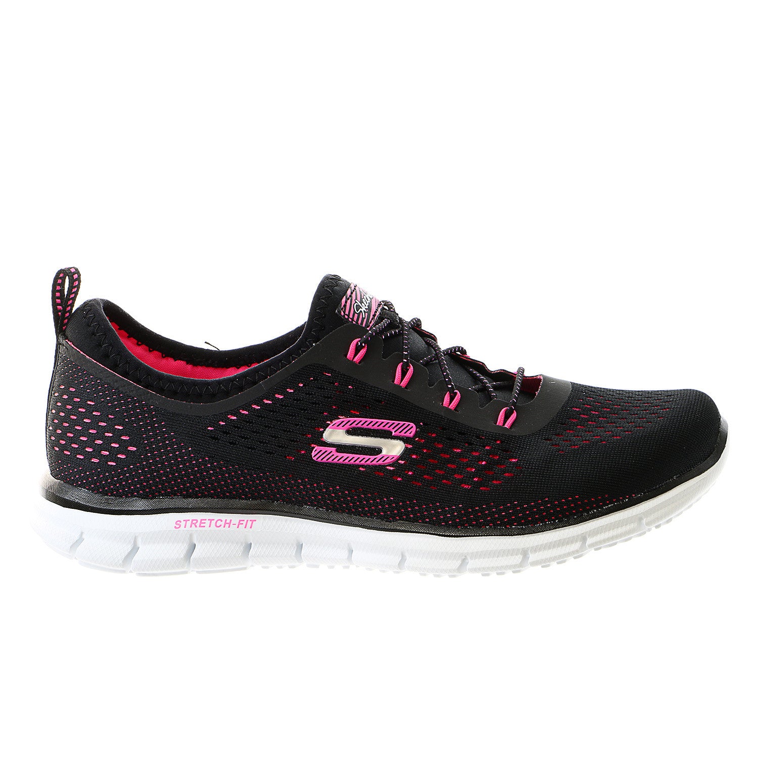 Skechers Sketch Knit Pink & Black High Top Woven Sneakers Shoes