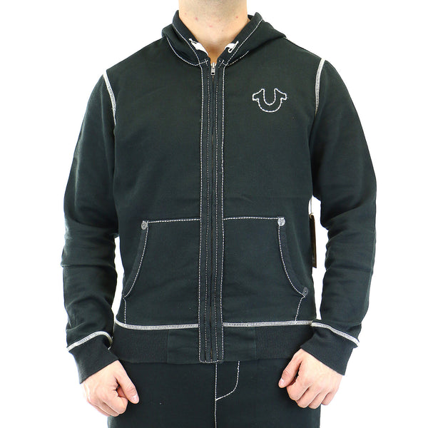 True Religion L/S Contrast Stitch Big T Fashion Hoodie Jacket - Pavement - Mens